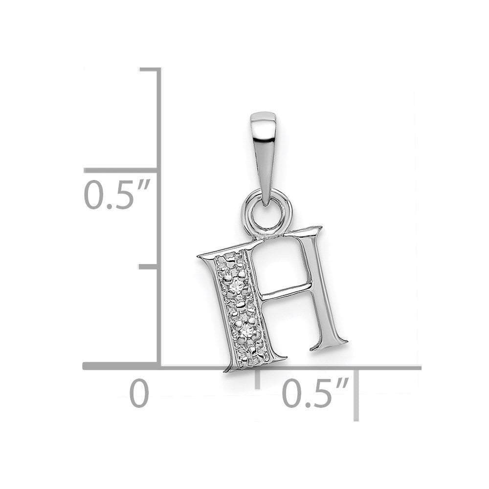 14KW Rhodium-plated Diamond Letter H Initial Pendant