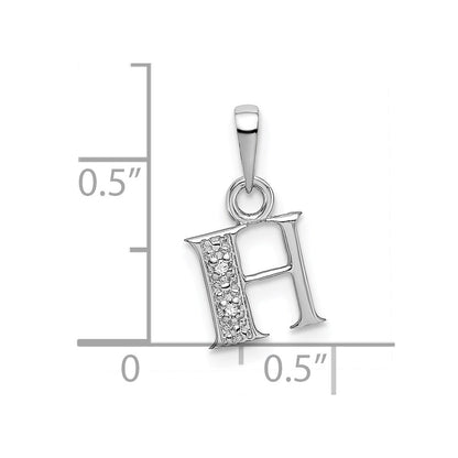 14KW Rhodium-plated Diamond Letter H Initial Pendant