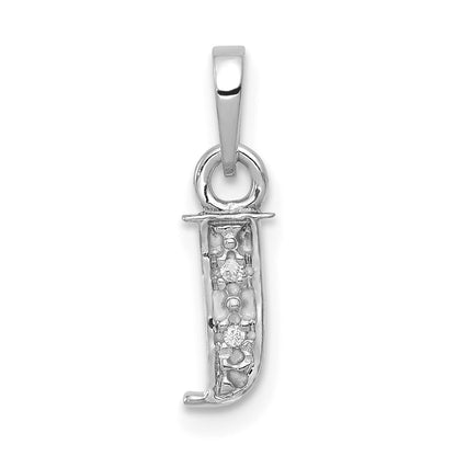 14KW Rhodium-plated Diamond Letter J Initial Pendant