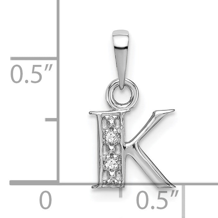 14KW Rhodium-plated Diamond Letter K Initial Pendant