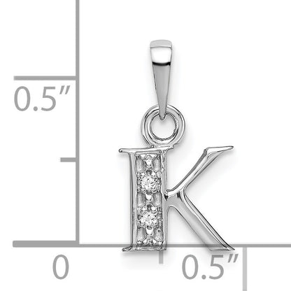 14KW Rhodium-plated Diamond Letter K Initial Pendant