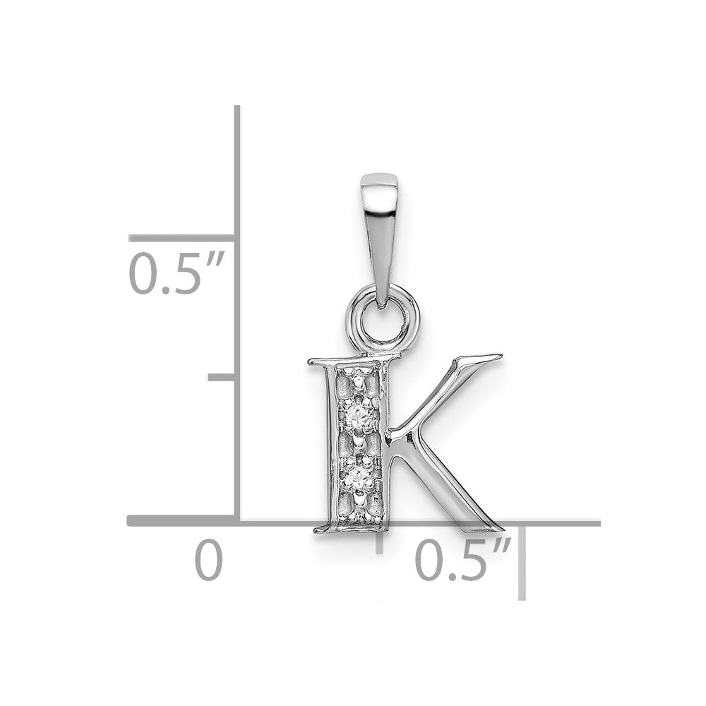 14KW Rhodium-plated Diamond Letter K Initial Pendant