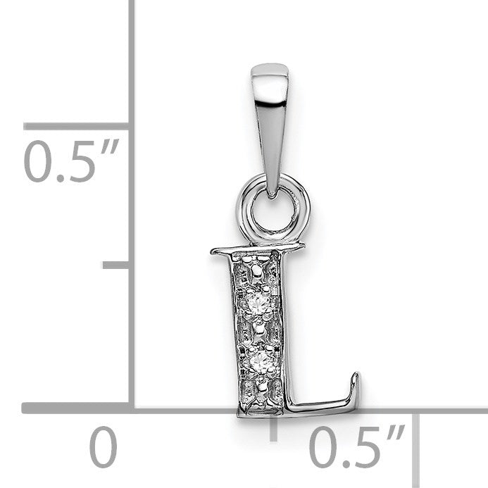 14KW Rhodium-plated Diamond Letter L Initial Pendant