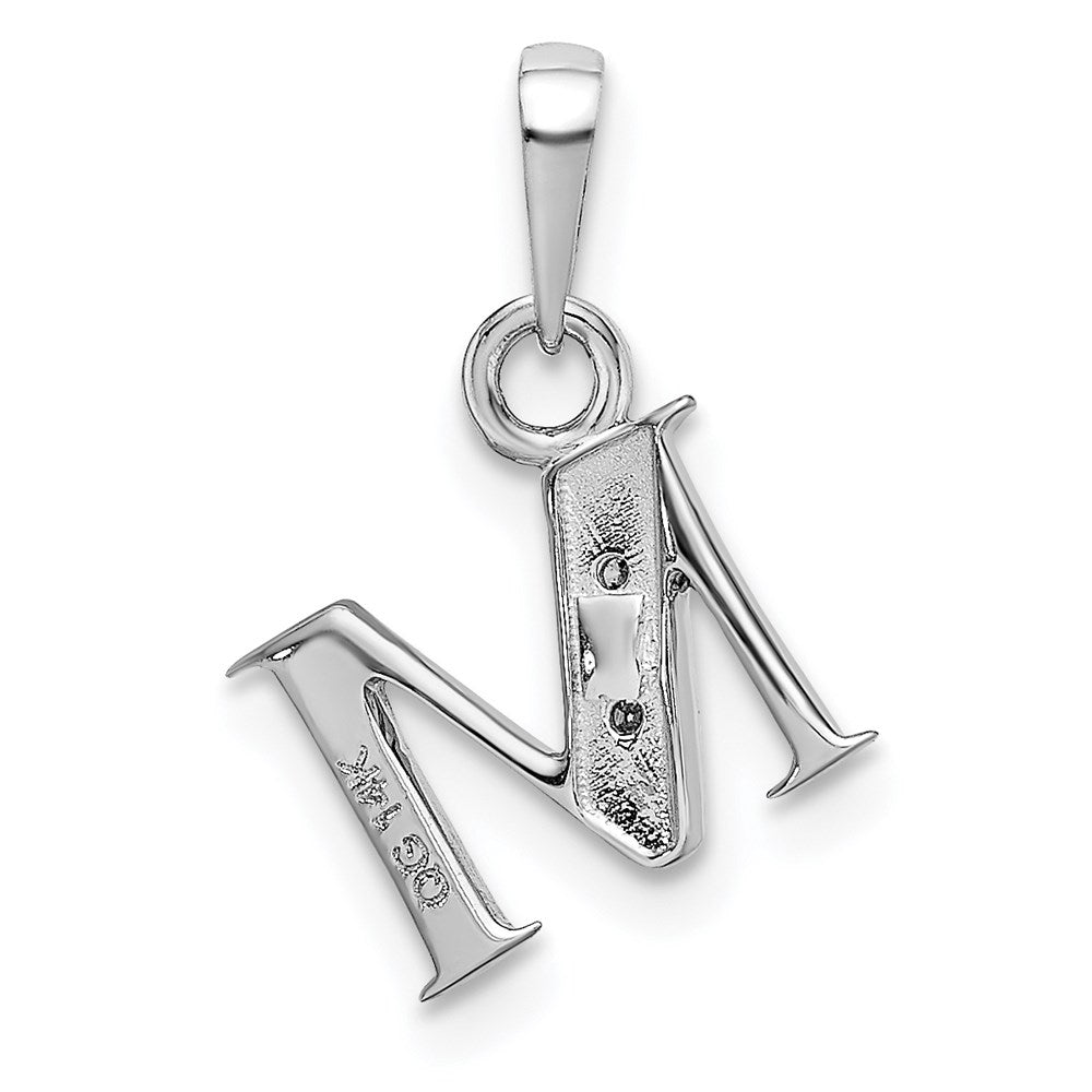 14KW Rhodium-plated Diamond Letter M Initial Pendant