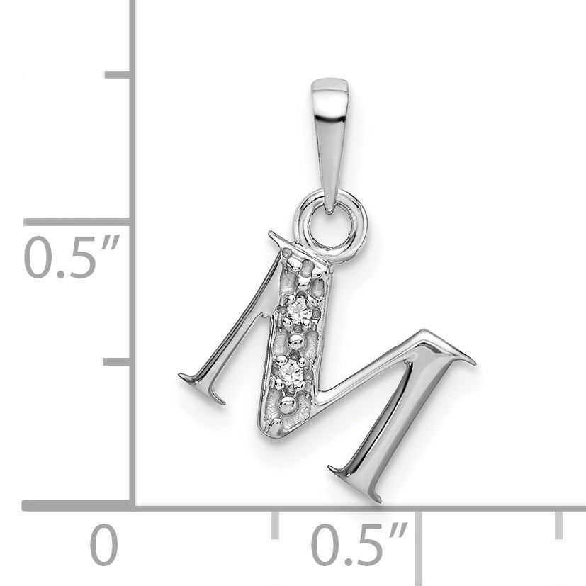 14KW Rhodium-plated Diamond Letter M Initial Pendant