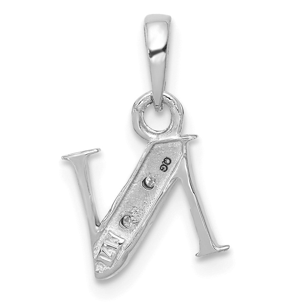 14KW Rhodium-plated Diamond Letter N Initial Pendant