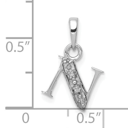 14KW Rhodium-plated Diamond Letter N Initial Pendant