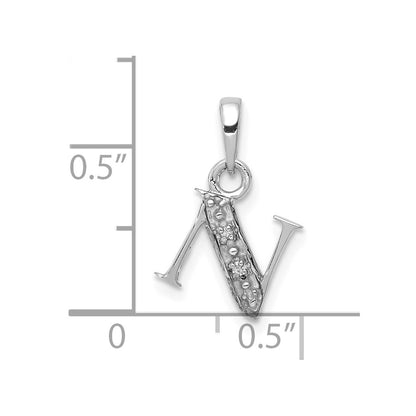 14KW Rhodium-plated Diamond Letter N Initial Pendant