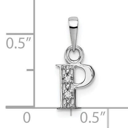 14KW Rhodium-plated Diamond Letter P Initial Pendant