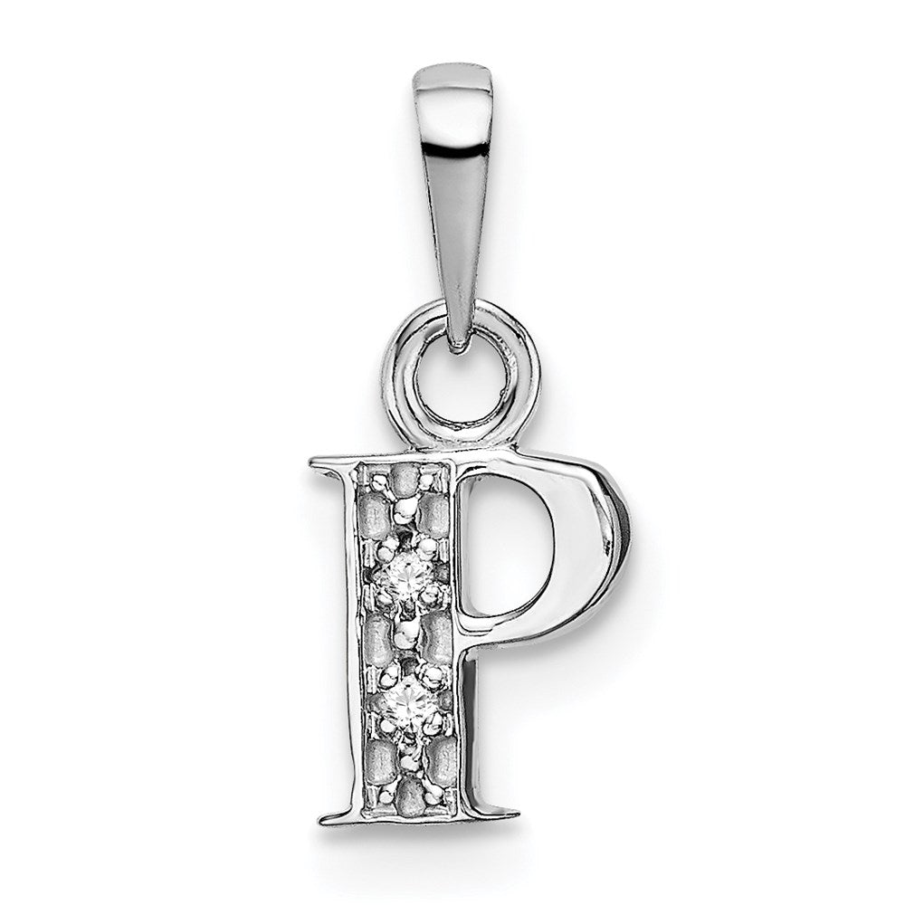 14KW Rhodium-plated Diamond Letter P Initial Pendant