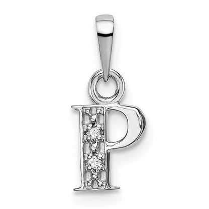 14KW Rhodium-plated Diamond Letter P Initial Pendant