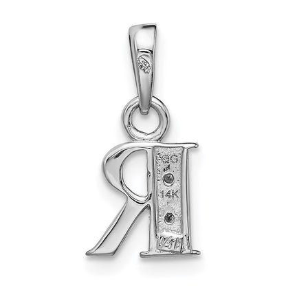 14KW Rhodium-plated Diamond Letter R Initial Pendant