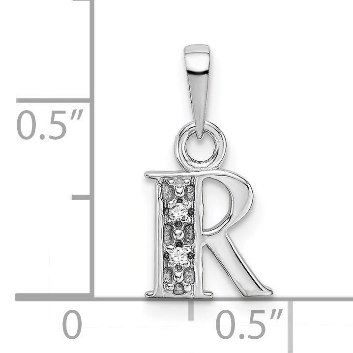14KW Rhodium-plated Diamond Letter R Initial Pendant