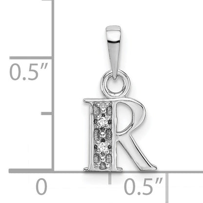 14KW Rhodium-plated Diamond Letter R Initial Pendant