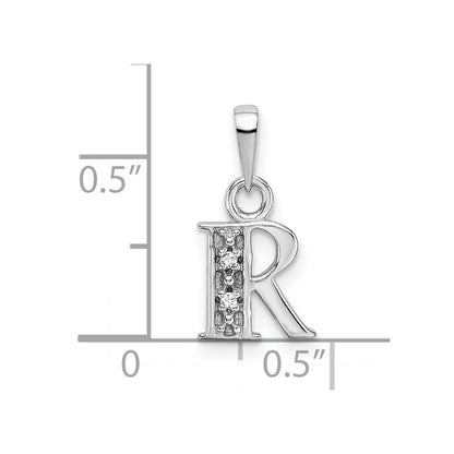 14KW Rhodium-plated Diamond Letter R Initial Pendant