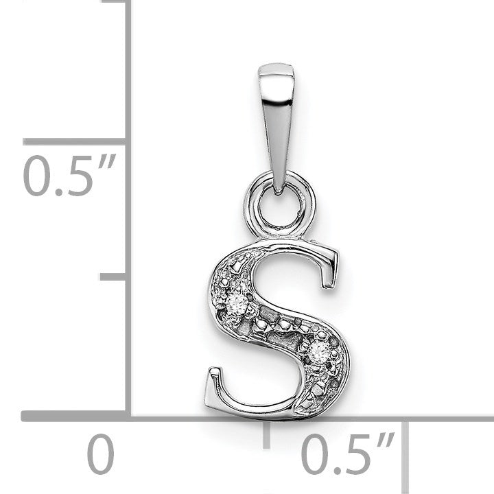14KW Rhodium-plated Diamond Letter S Initial Pendant