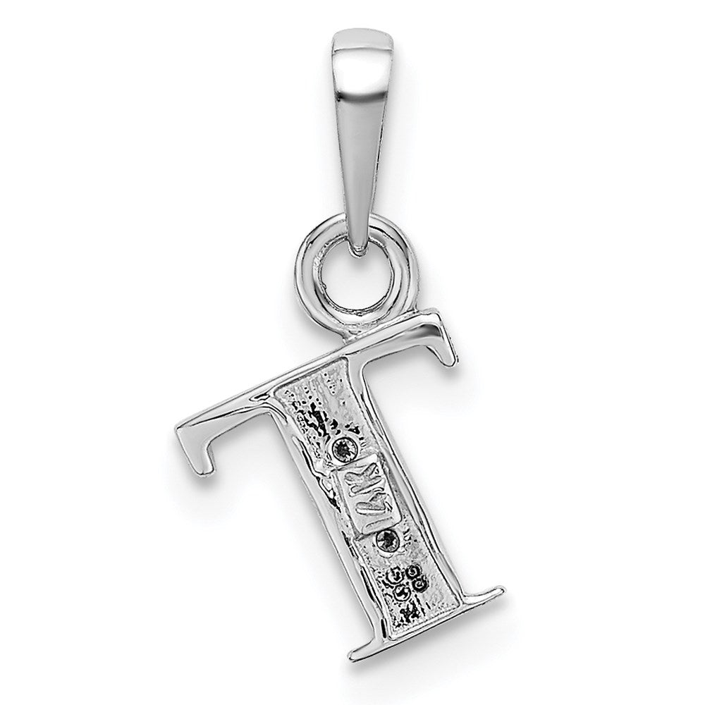 14KW Rhodium-plated Diamond Letter T Initial Pendant