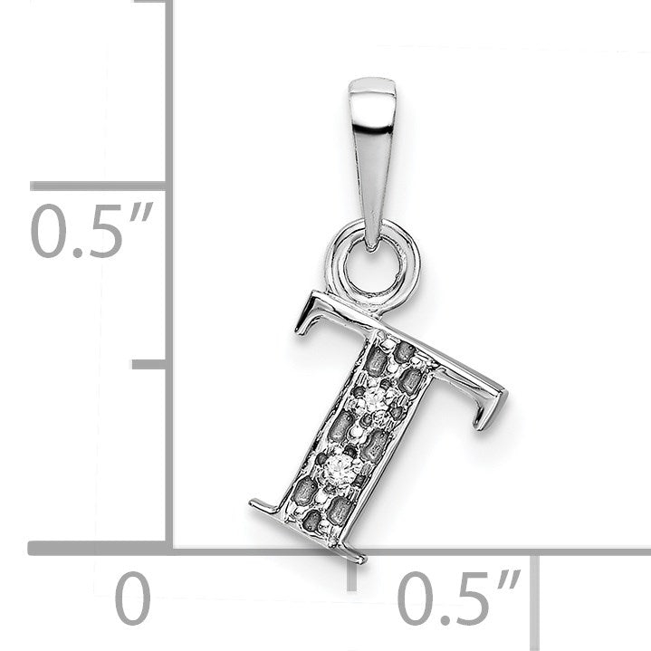 14KW Rhodium-plated Diamond Letter T Initial Pendant