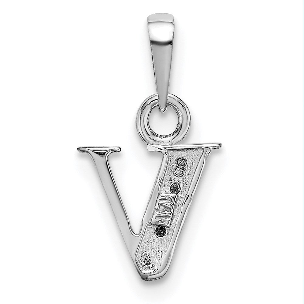 14KW Rhodium-plated Diamond Letter V Initial Pendant