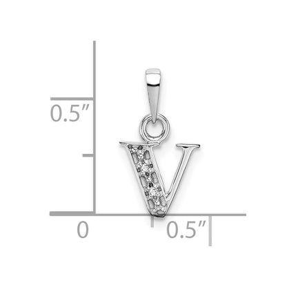 14KW Rhodium-plated Diamond Letter V Initial Pendant