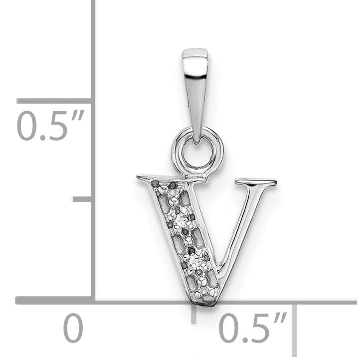 14KW Rhodium-plated Diamond Letter V Initial Pendant