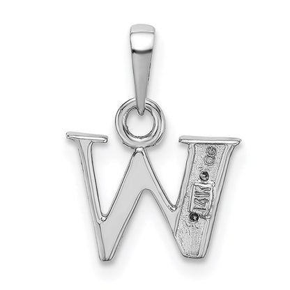 14KW Rhodium-plated Diamond Letter W Initial Pendant