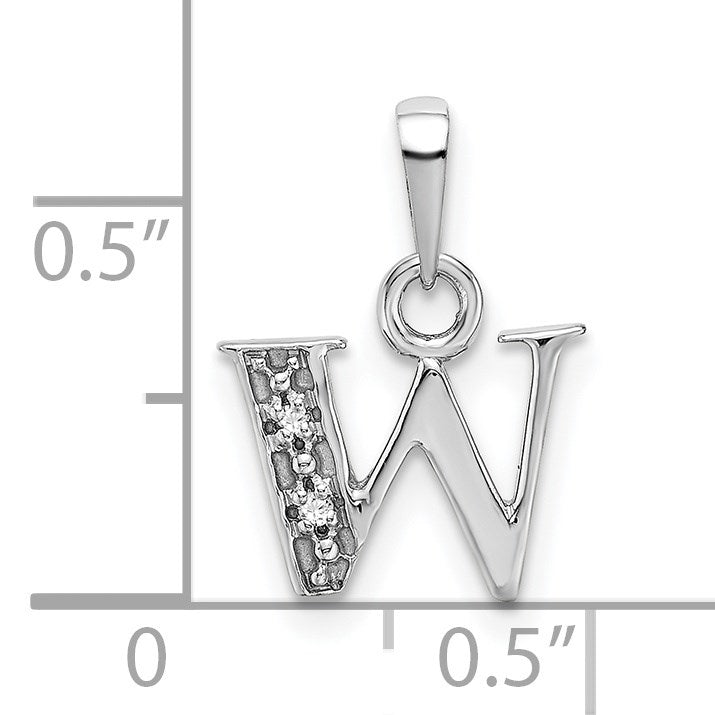 14KW Rhodium-plated Diamond Letter W Initial Pendant