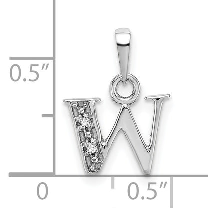 14KW Rhodium-plated Diamond Letter W Initial Pendant