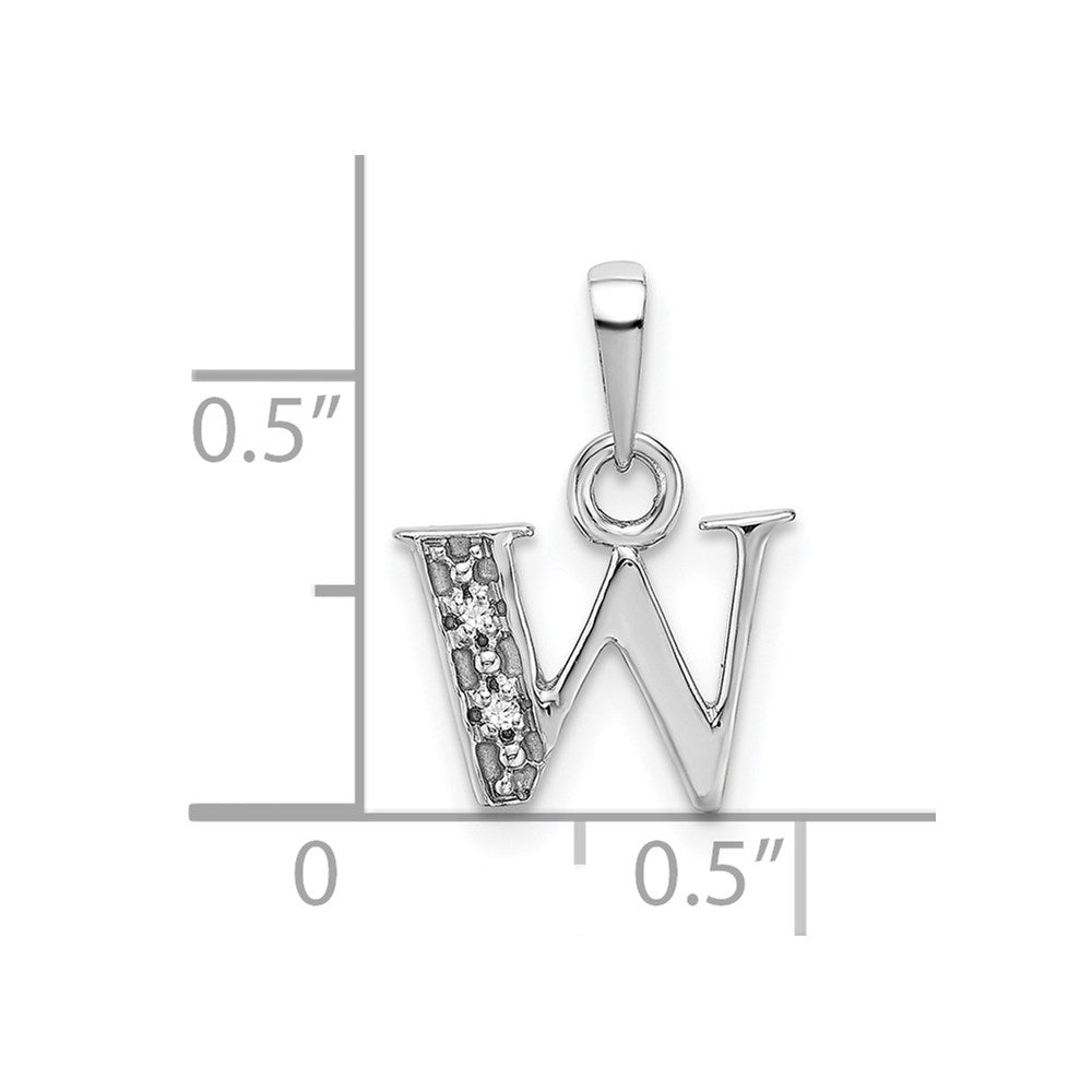 14KW Rhodium-plated Diamond Letter W Initial Pendant