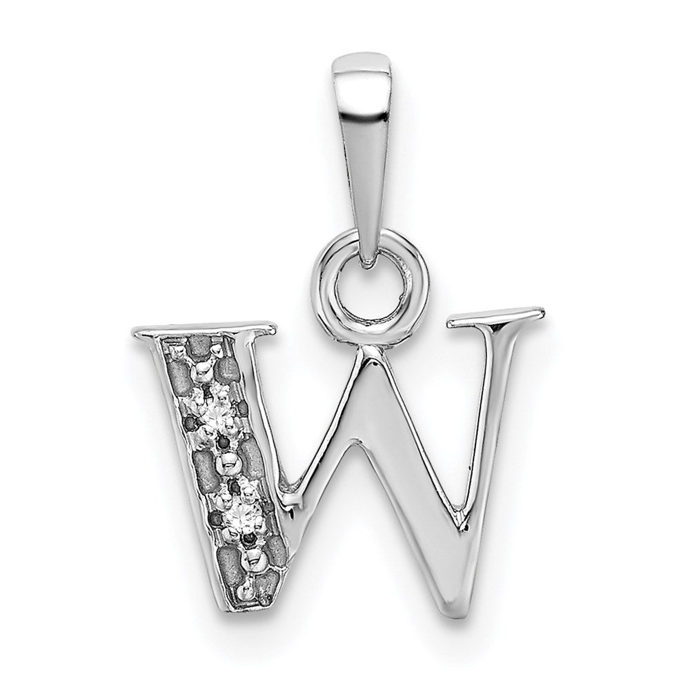 14KW Rhodium-plated Diamond Letter W Initial Pendant