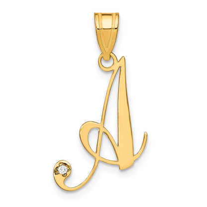 14KY Script Letter A Initial Pendant with Diamond