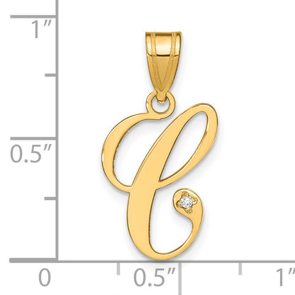 14KY Script Letter C Initial Pendant with Diamond