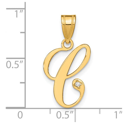 14KY Script Letter C Initial Pendant with Diamond