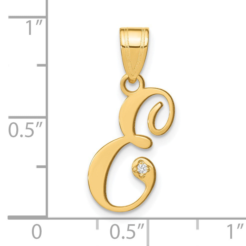 14KY Script Letter E Initial Pendant with Diamond
