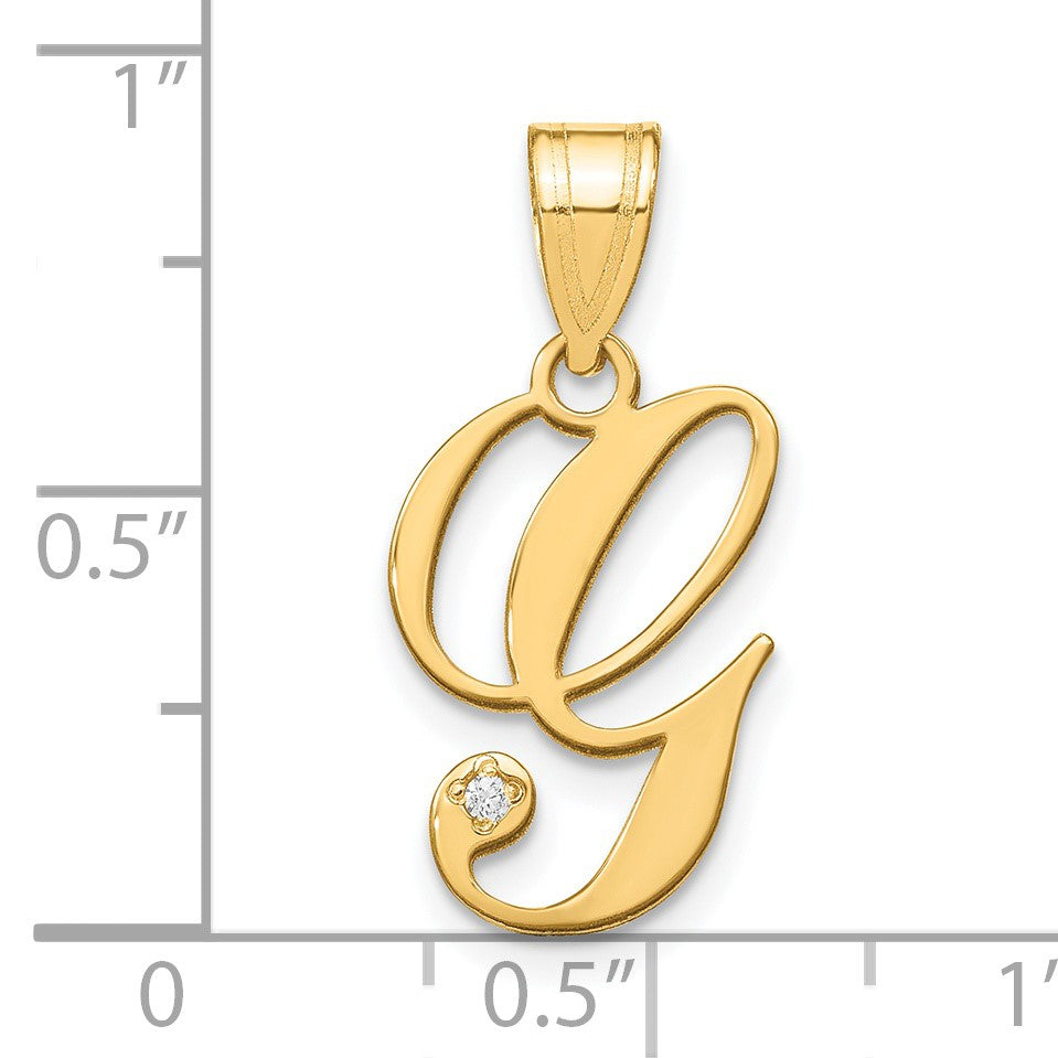 14KY Script Letter G Initial Pendant with Diamond