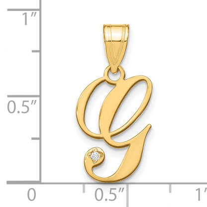 14KY Script Letter G Initial Pendant with Diamond