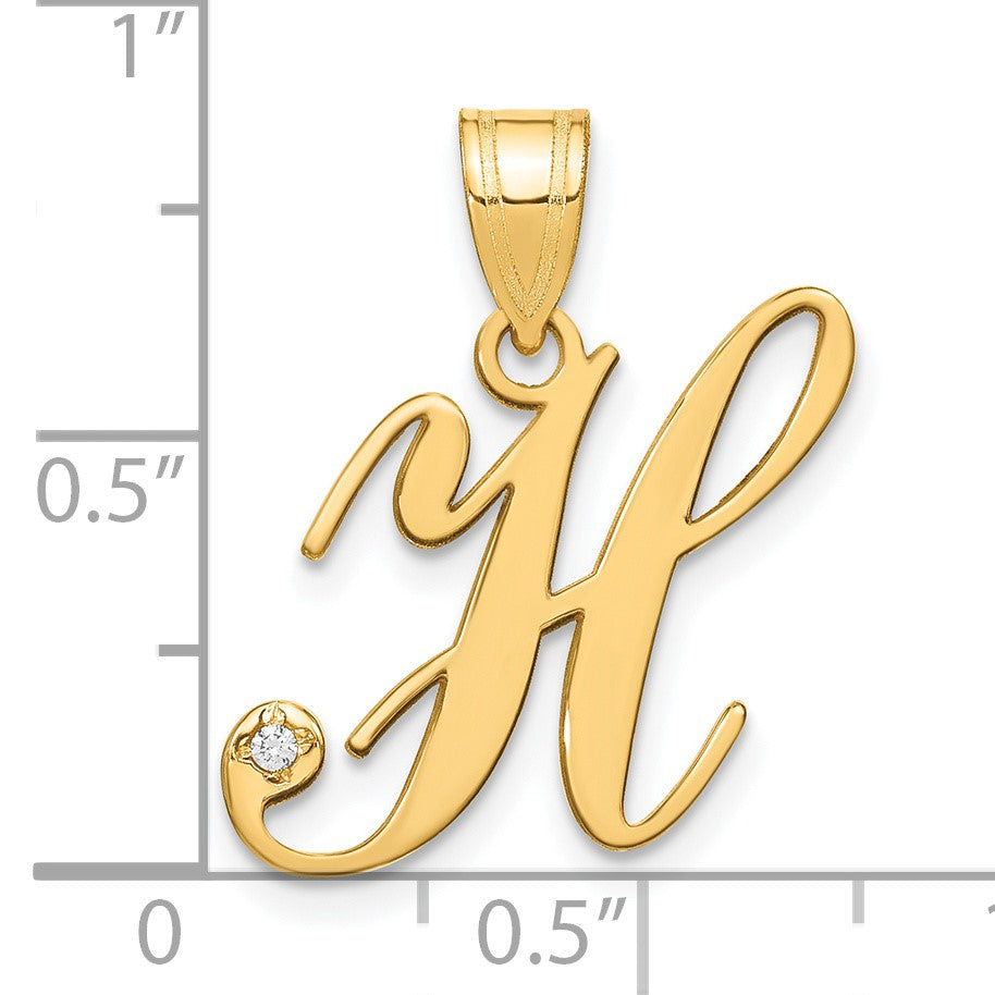 14KY Script Letter H Initial Pendant with Diamond