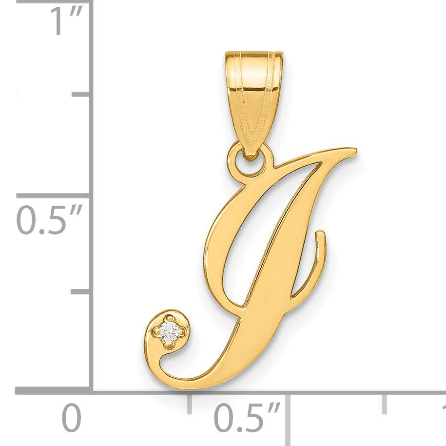 14KY Script Letter I Initial Pendant with Diamond