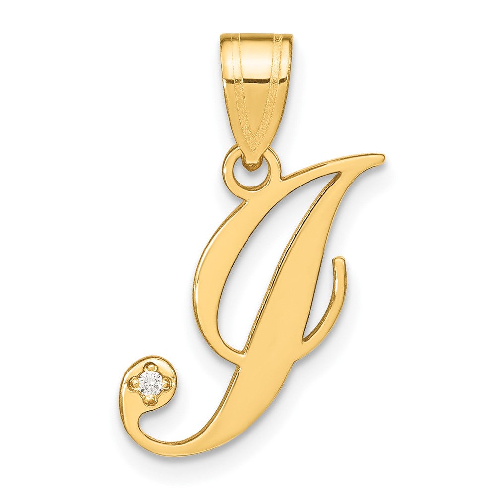 14KY Script Letter I Initial Pendant with Diamond