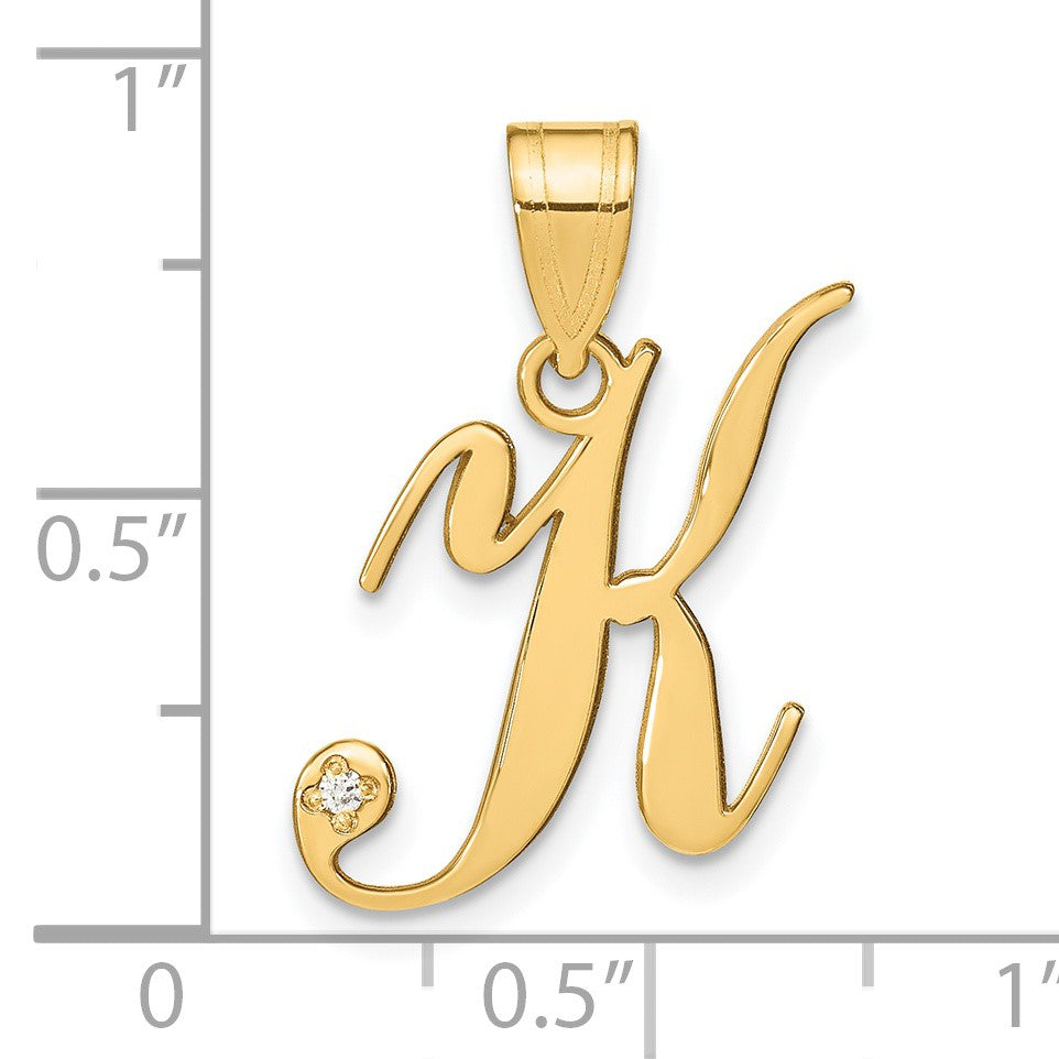 14KY Script Letter K Initial Pendant with Diamond