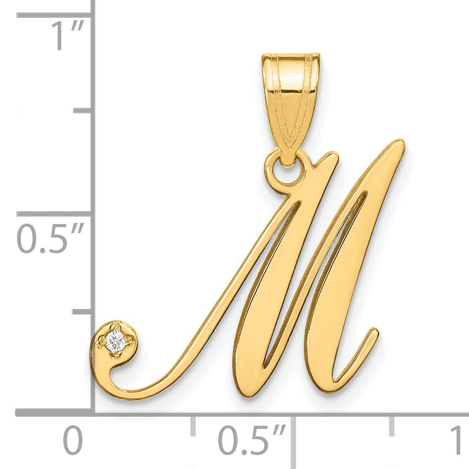 14KY Script Letter M Initial Pendant with Diamond