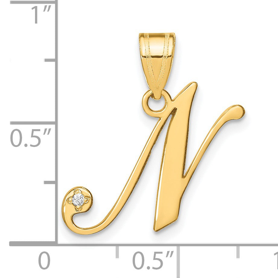 14KY Script Letter N Initial Pendant with Diamond