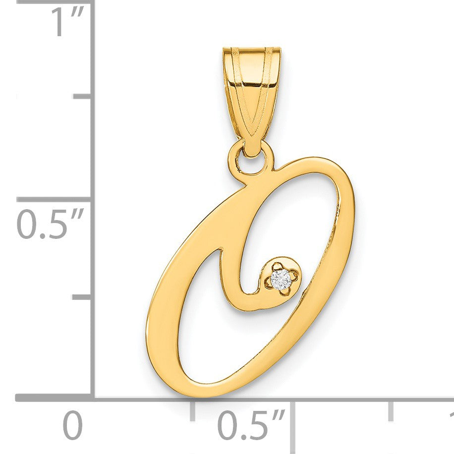 14KY Script Letter O Initial Pendant with Diamond