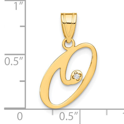 14KY Script Letter O Initial Pendant with Diamond
