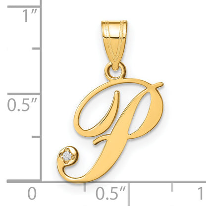 14KY Script Letter P Initial Pendant with Diamond