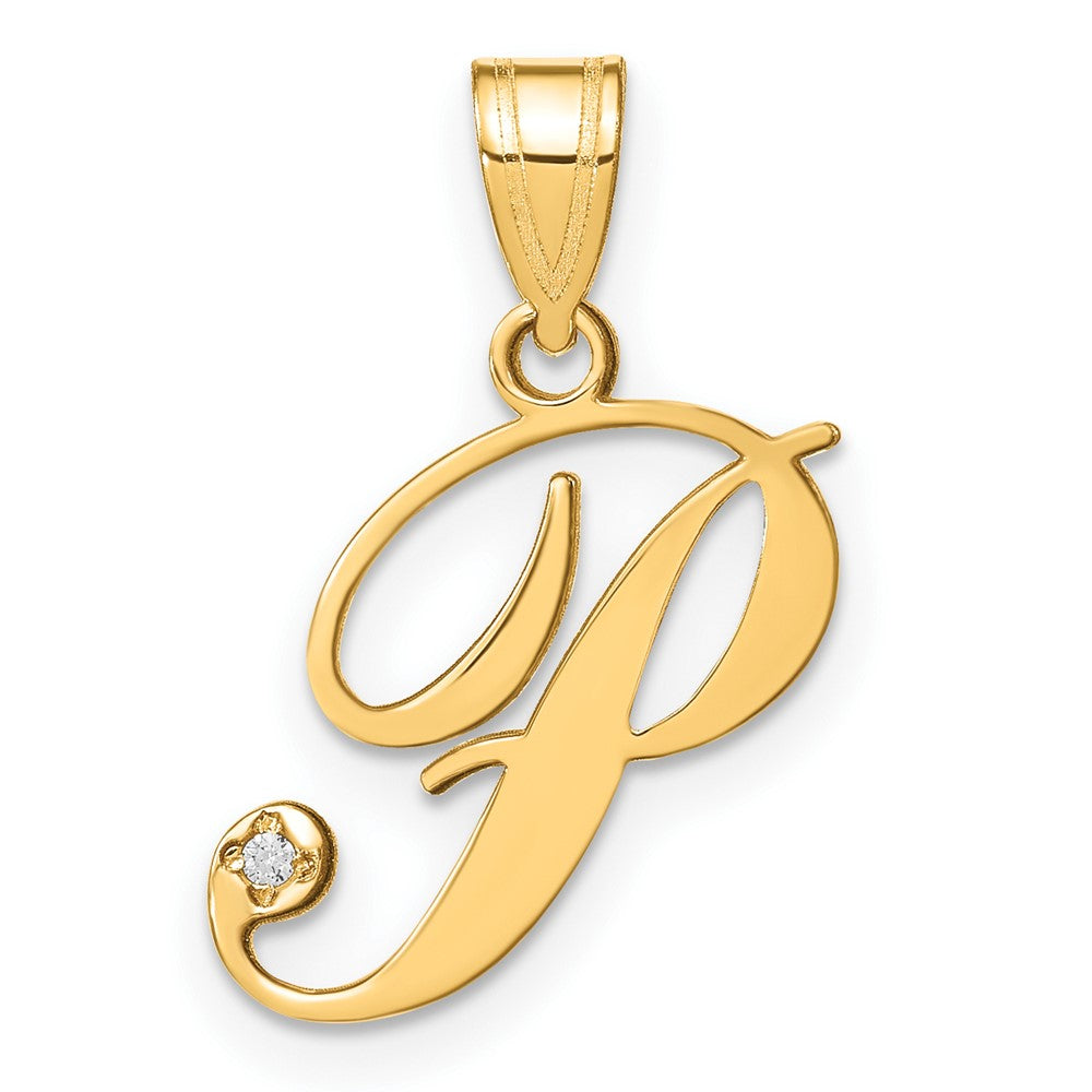 14KY Script Letter P Initial Pendant with Diamond