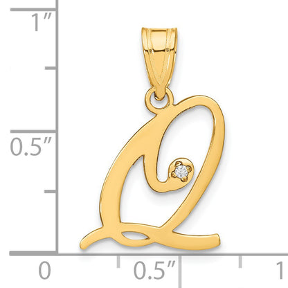 14KY Script Letter Q Initial Pendant with Diamond