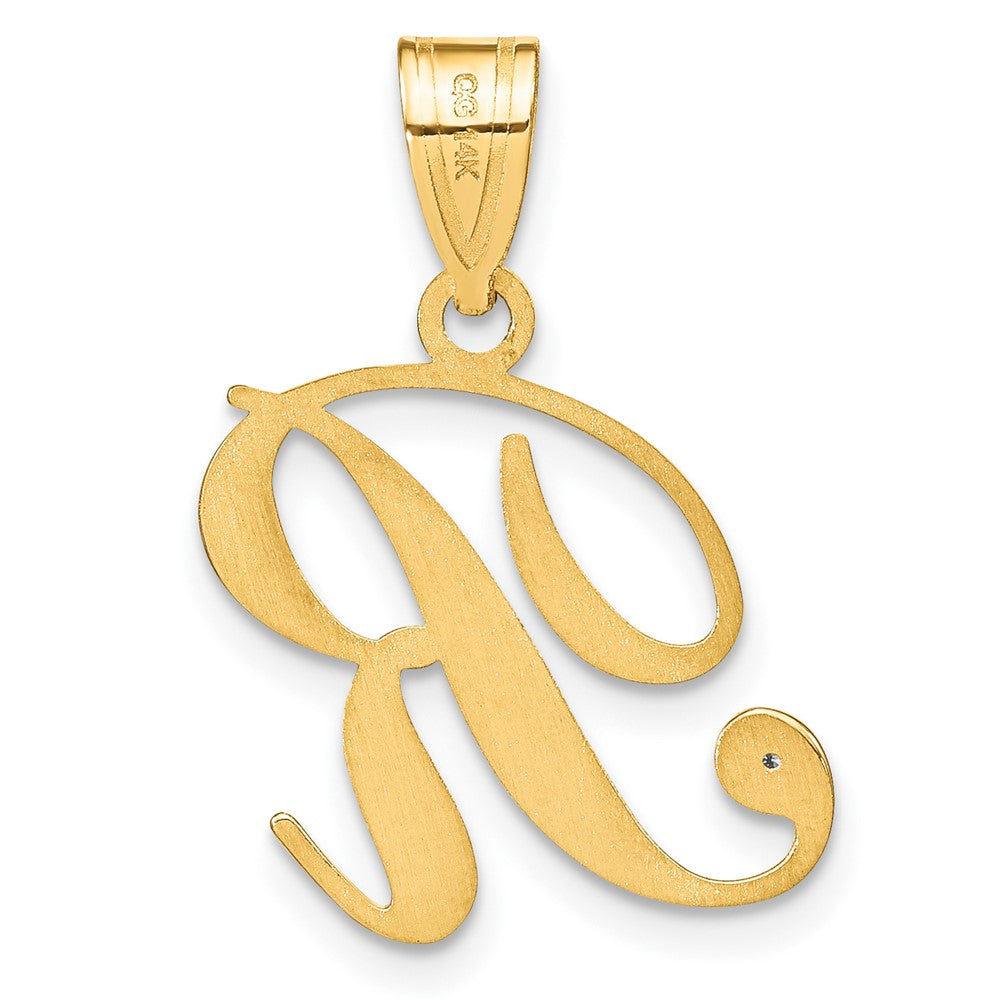 14KY Script Letter R Initial Pendant with Diamond