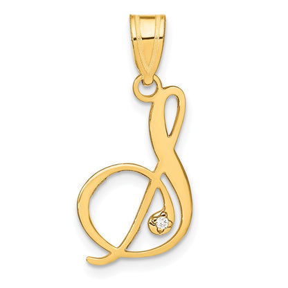 14KY Script Letter S Initial Pendant with Diamond