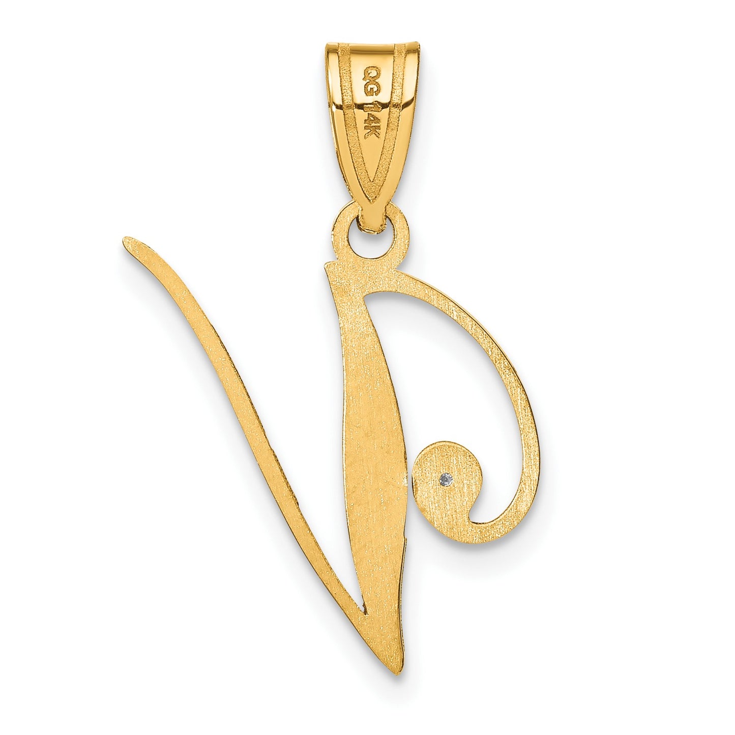 14KY Script Letter V Initial Pendant with Diamond
